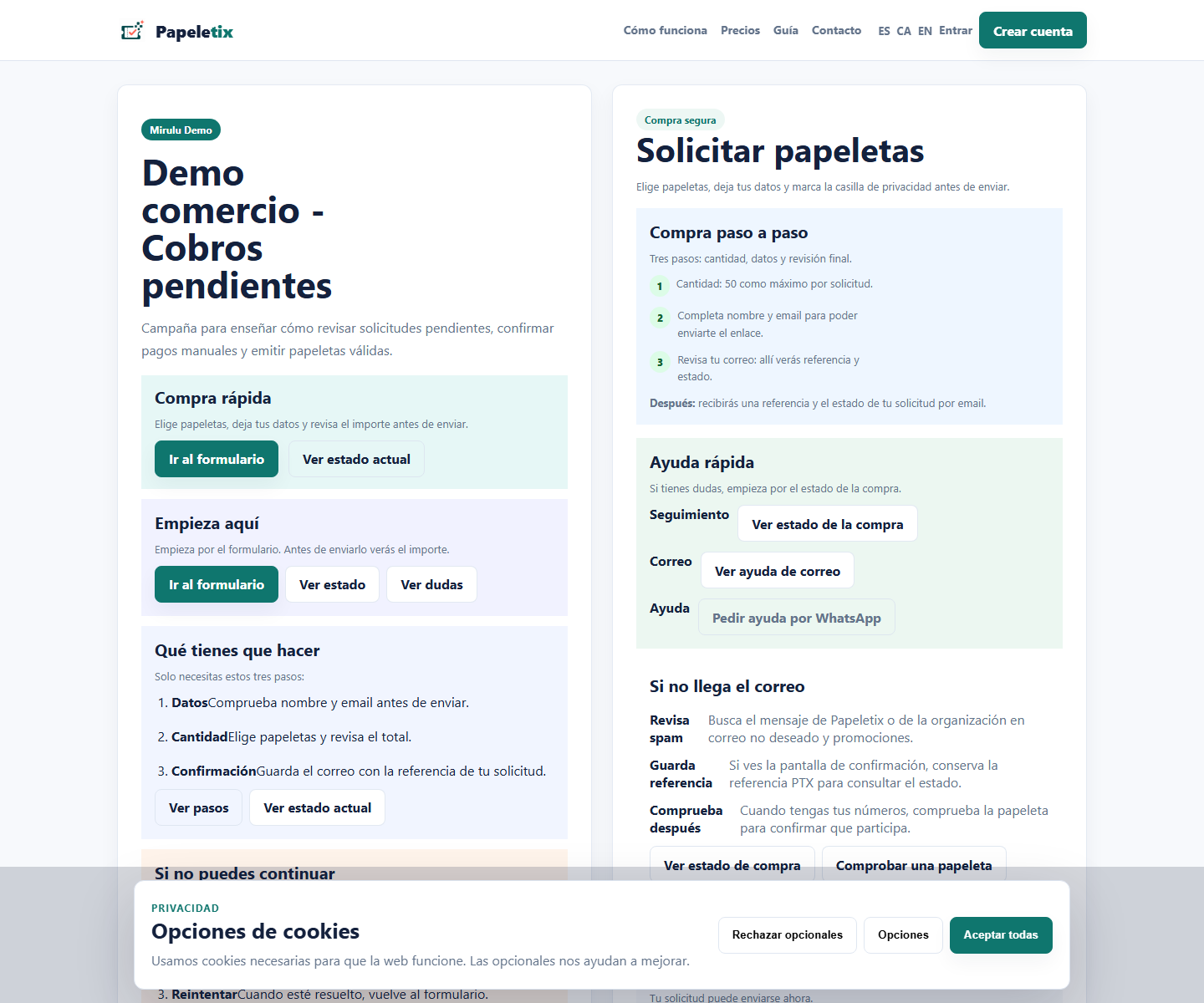 Captura de una campaña de Papeletix abierta desde una integración WordPress